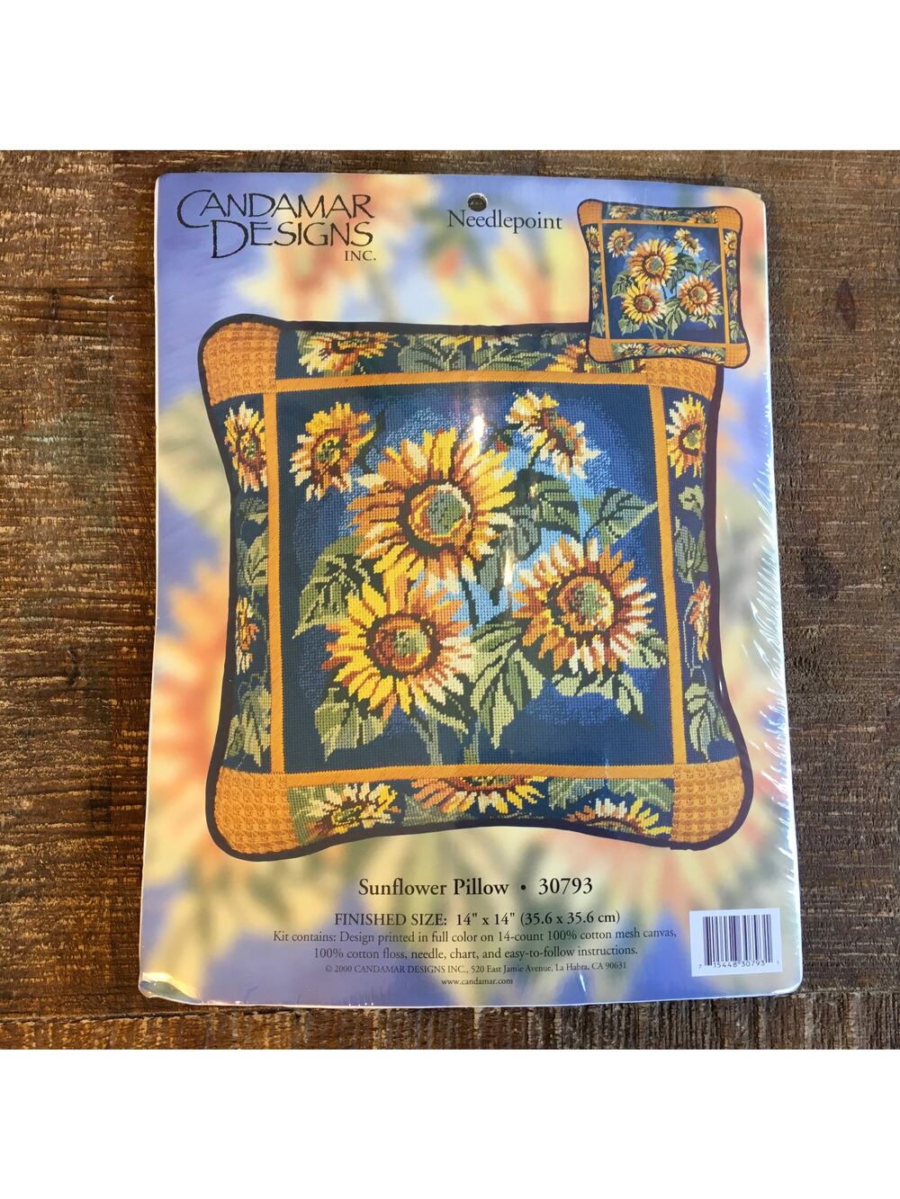 Candamar Designs Needlepoint Kit Sunflower Pillow 14x14 30793 Cross Stitch NEW